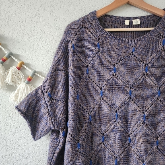 Moth By Anthropologie Gray Diamond Weave Open Knit Sweater Top Boho Cozy Chic SM - Picture 3 of 9